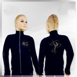 Black Zip Front Sweater "GYMNAST RIBBON"