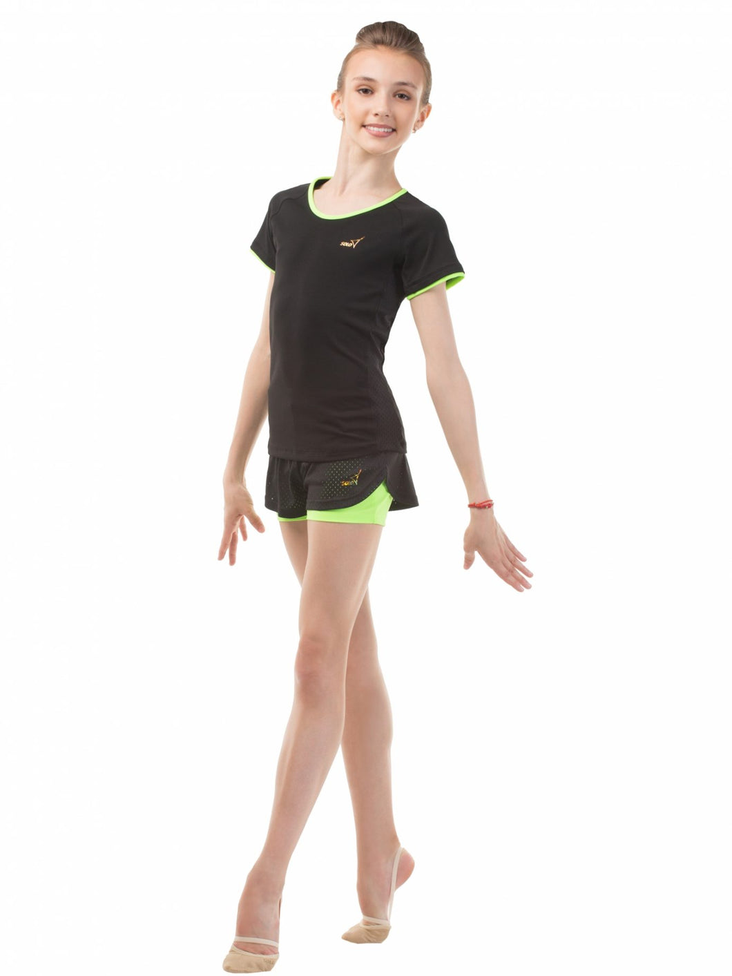 Double layer shorts black/green neon